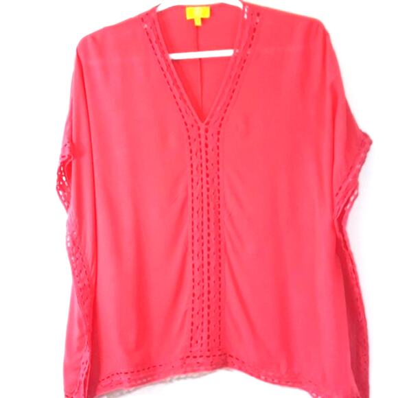Women Sz S V-Neck Boxy Crochet  Lace Oversized Boxy Caftan Liz Lange - Picture 1 of 10